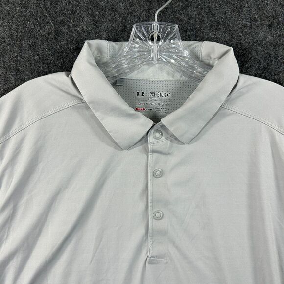 Under Armour Polo Shirt Men’s XXL Gray Golf Performance HeatGear Snap Button - Picture 2 of 11